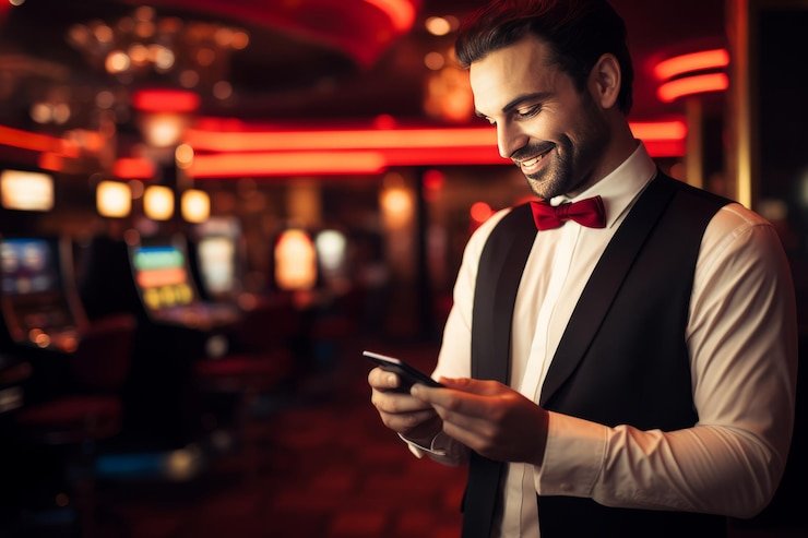 Pengguna melakukan penarikan dana dari akun permainan sambil menggunakan smartphone secara aman
